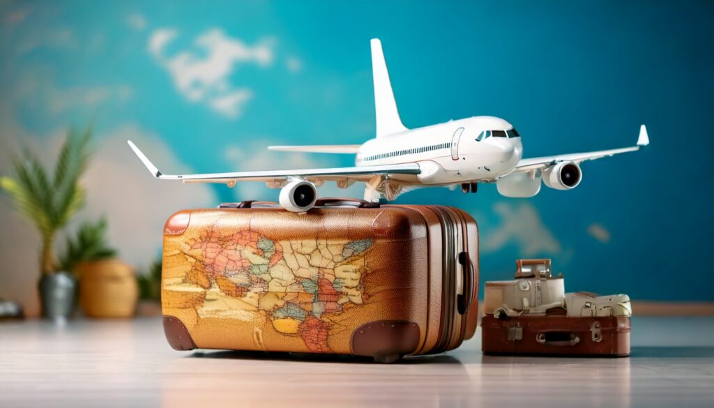スーツケースと飛行機のミニチュア